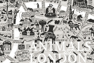 illustrated map showing London depicted through animals