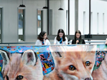 students and fox mural