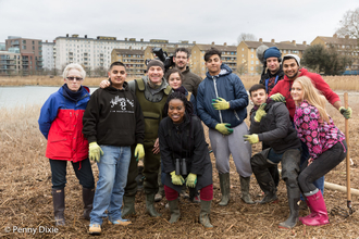 A group of volunteers posing for a photograph