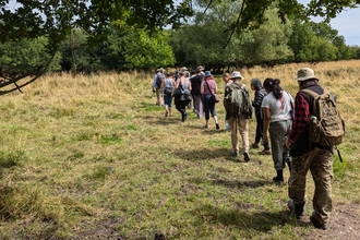 People walking through a meadow