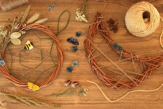 Willow crafted into mobiles with string 