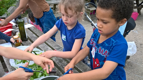 children chopping ingredients for a balm