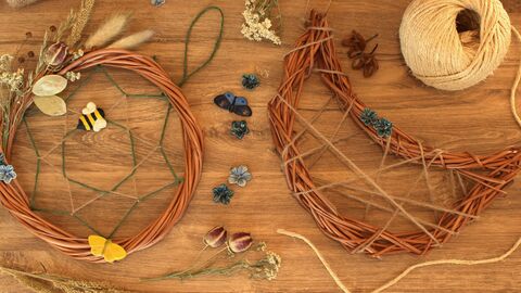 Willow crafted into mobiles with string 