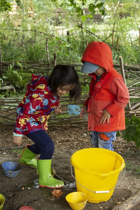 Children playing in mud kitchen at Walthamstow Wetlands