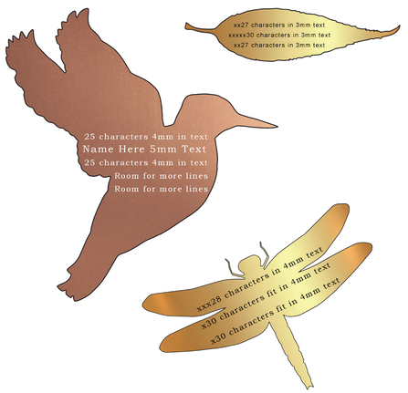 Mock up of wildlife plaques showing character count