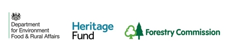 DEFRA Trees for Cities Partnership logos: DEFRA logo, Heritage Fund logo, Forestry Commission logo
