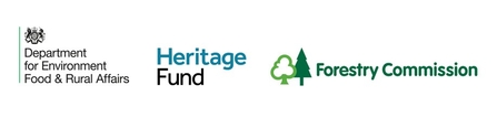 DEFRA Trees for Cities Partnership logos: DEFRA logo, Heritage Fund logo, Forestry Commission logo