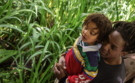 A person and a child looking into the reeds at Camley Street Natural Park