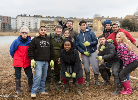 A group of volunteers posing for a photograph