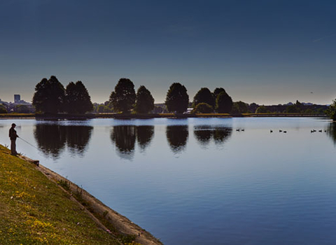 Angler fishing at Walthamstow Wetlands